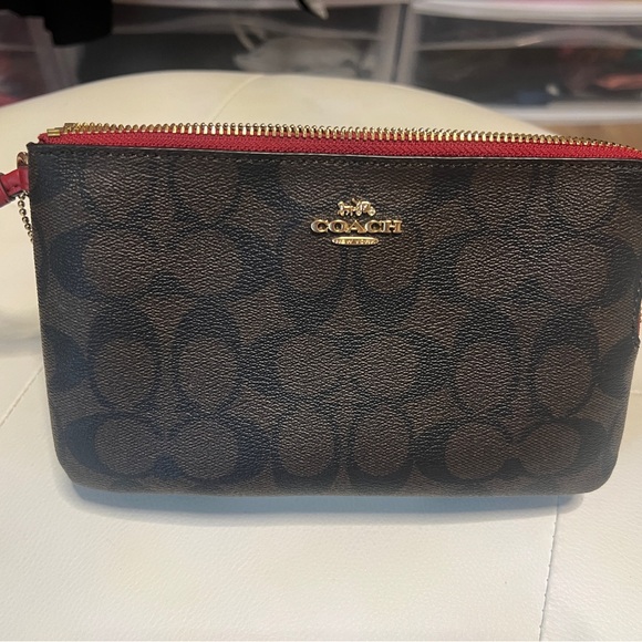 Coach Brown and Red Wristlet - Picture 1 of 4